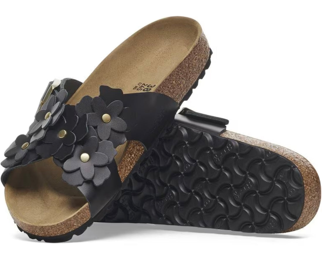 Birkenstock Siena Flowers Black - Natural Leather - 1026734 Calzata Stretta