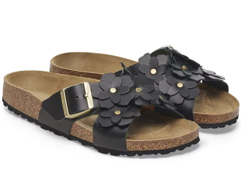 Birkenstock Siena Flowers Black - Natural Leather - 1026734 Calzata Stretta