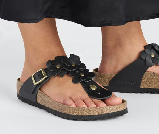 Birkenstock Gizeh Flowers black - Natural Leather - 1026693 Calzata Normale