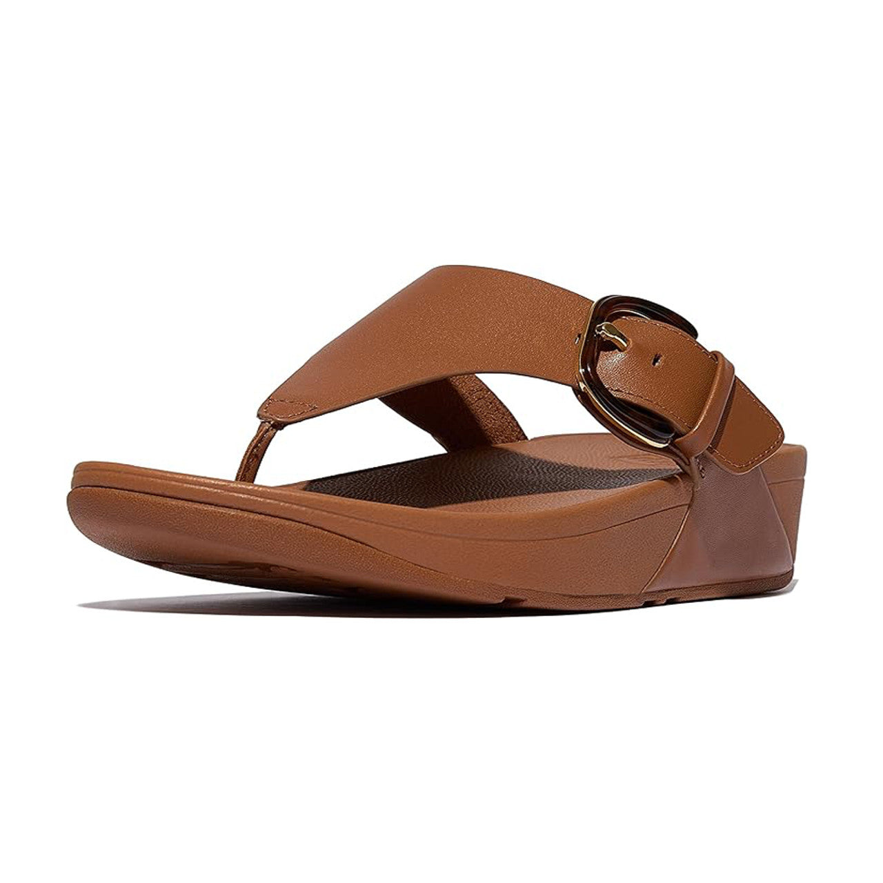 FitFlop LULU RESIN-BUCKLE LEATHER TOE-POST SANDALS DEEP TAN